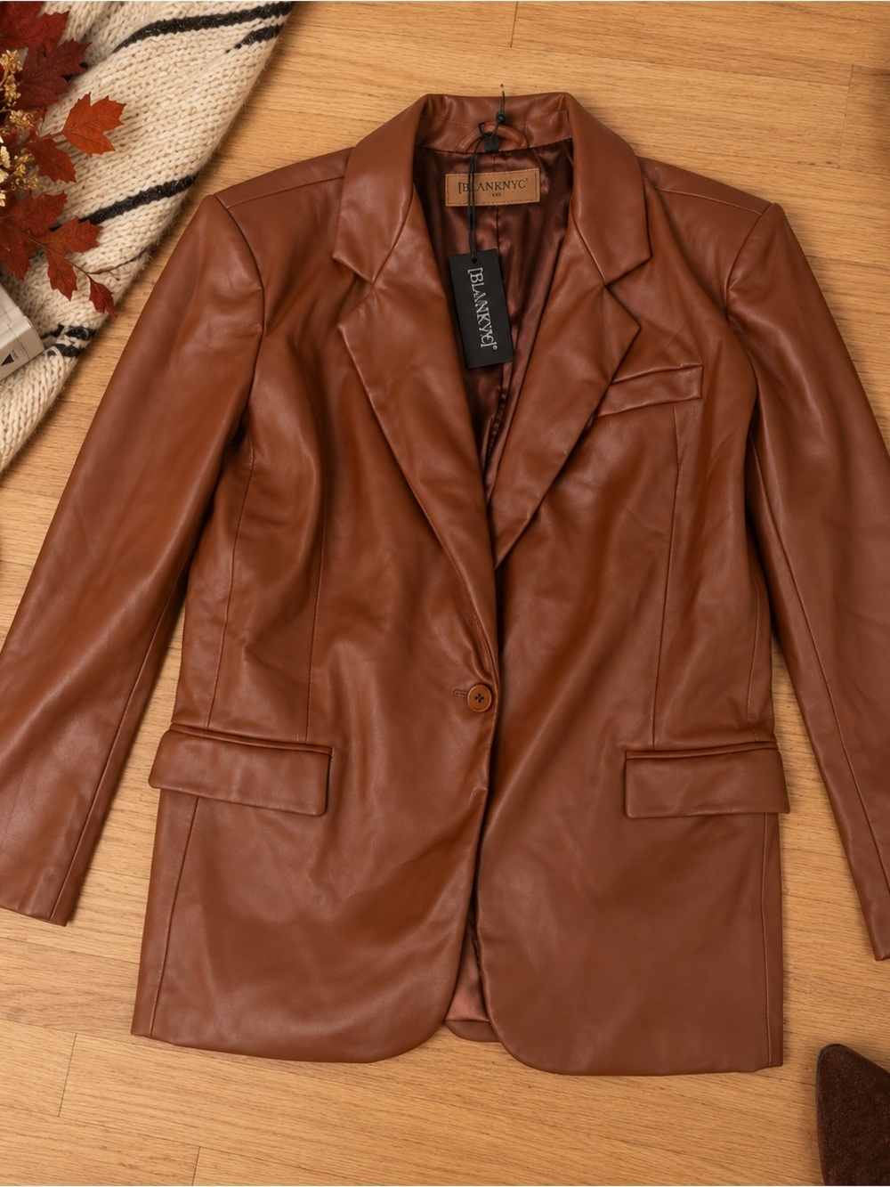 BLANKNYC Cognac Faux Leather Blazer Jacket XS New With Tags